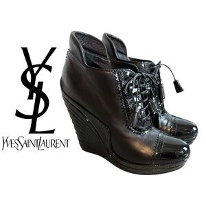 Yves Saint Laurent Glossy Black Wedge Shoes